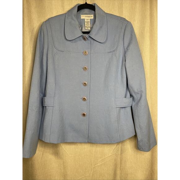 Sag Harbor Light Blue Jacket Size 12 - Unique Purple Buttons - Lined/Long Sleeve - Picture 1 of 10